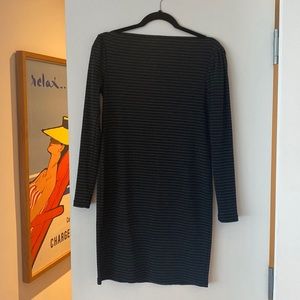 Hatch The Rhea Dress Black and Gray Stripe Boatneck